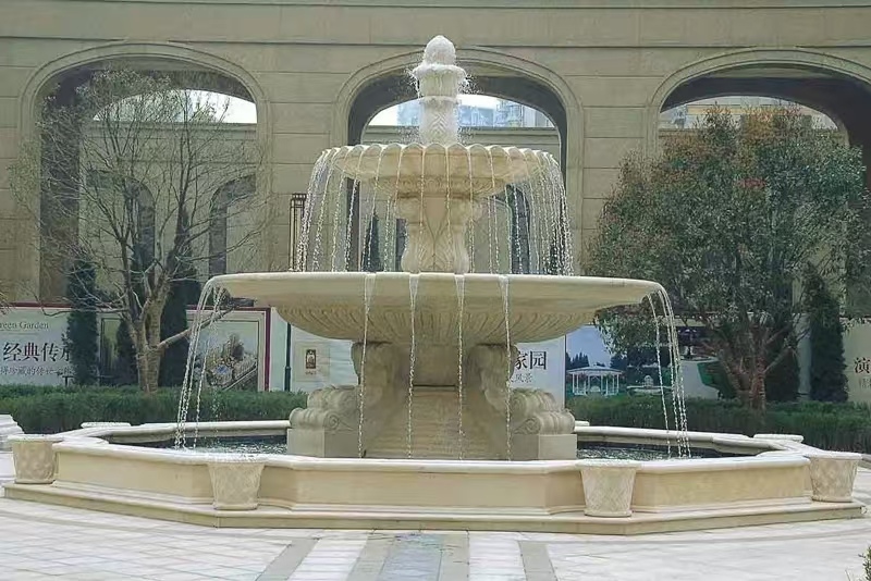 双鸭山 黄金麻花岗岩异型加工——户外庭院石雕流水喷泉