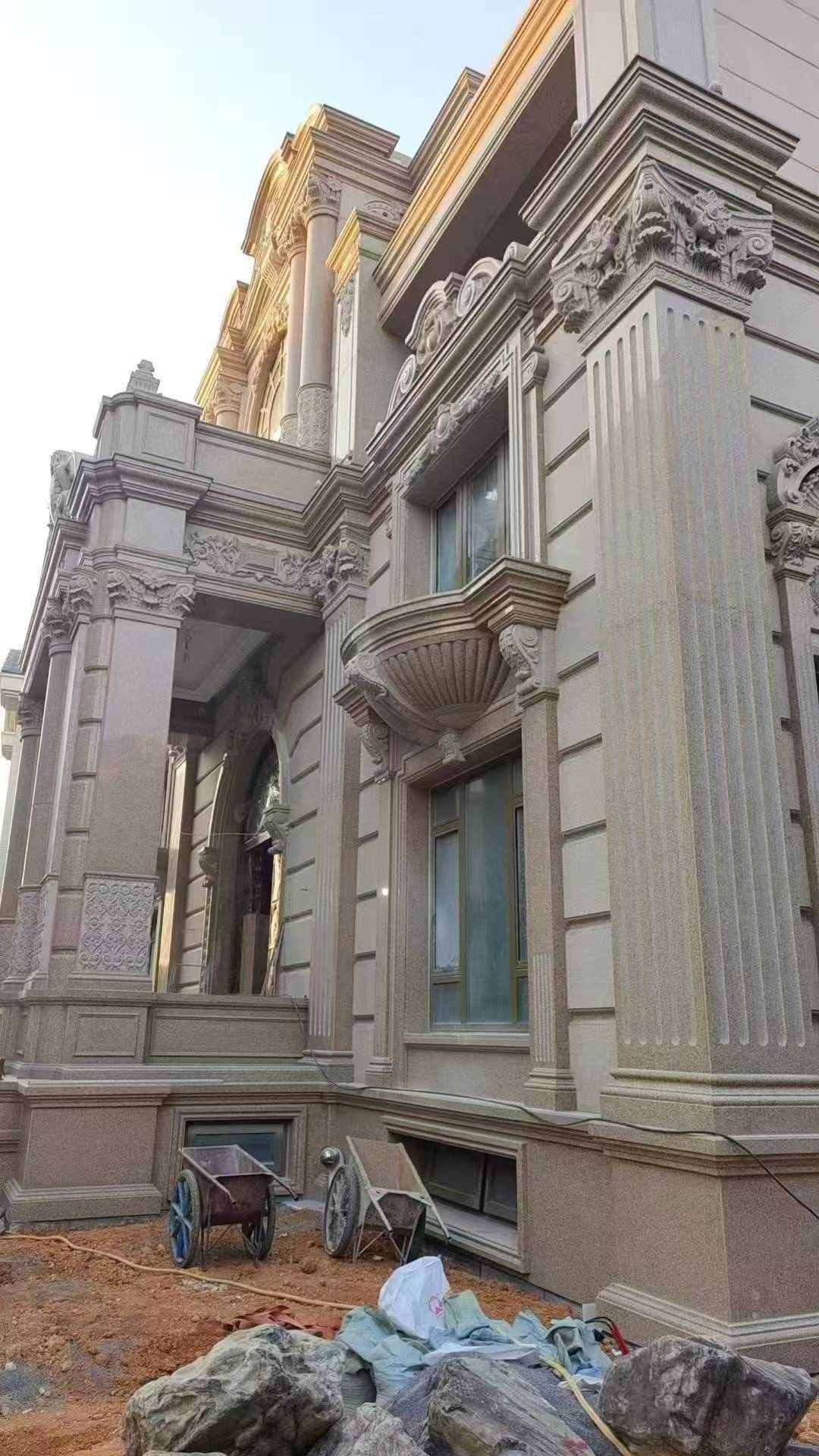 双鸭山 黄金麻花岗岩光面别墅外墙干挂施工完成