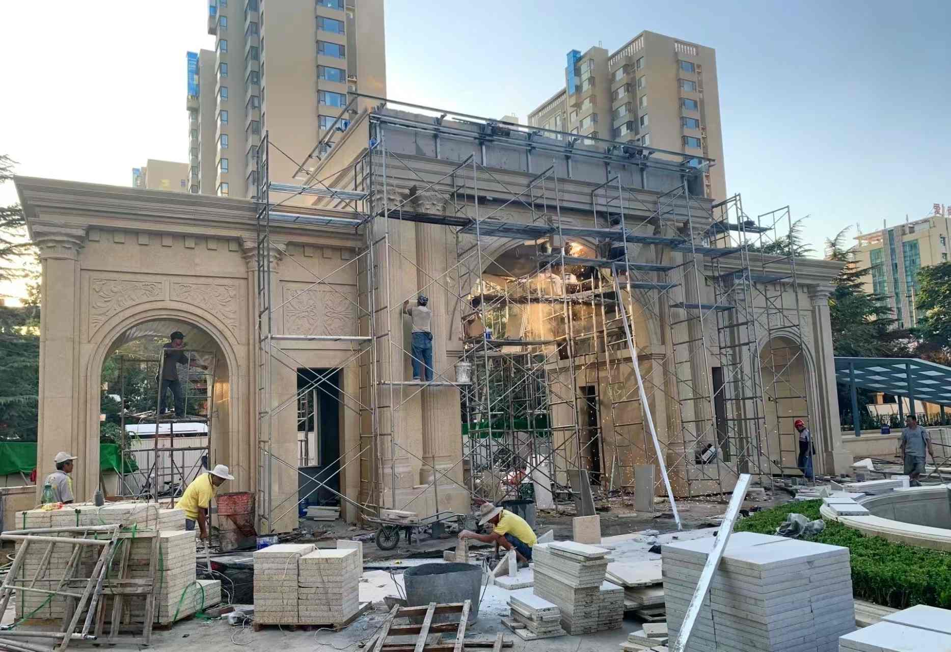 双鸭山 黄金麻荔枝面花岗岩小区门楼外墙干挂